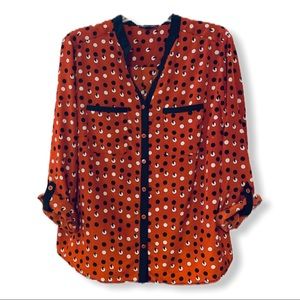 Vintage Blouse Mod Retro Fall Orange Black Dots XL